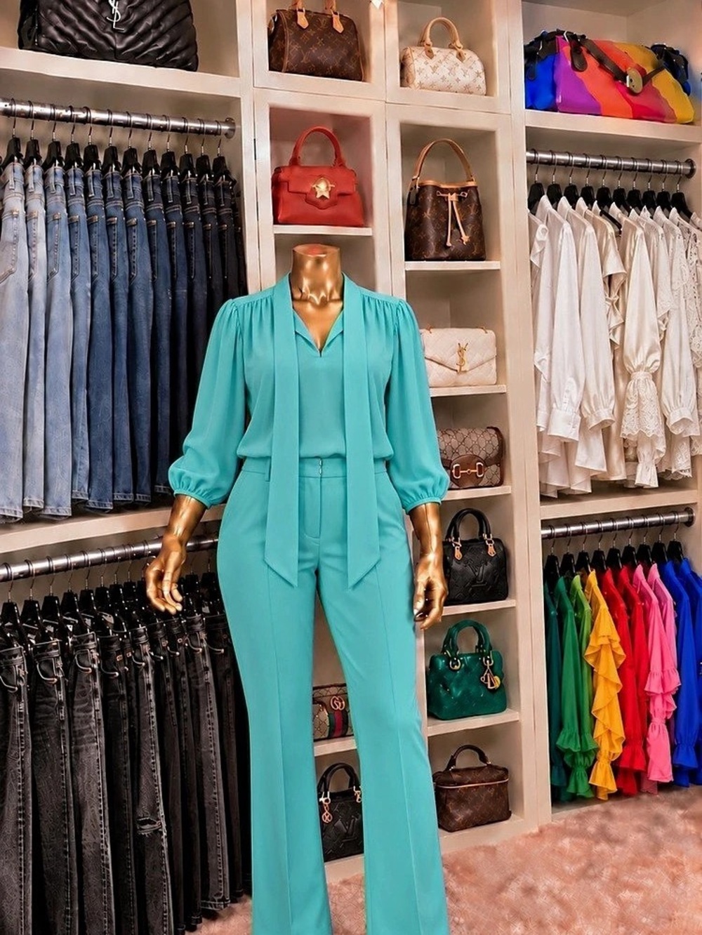 Women's Wide Leg pant set in Blue Like New